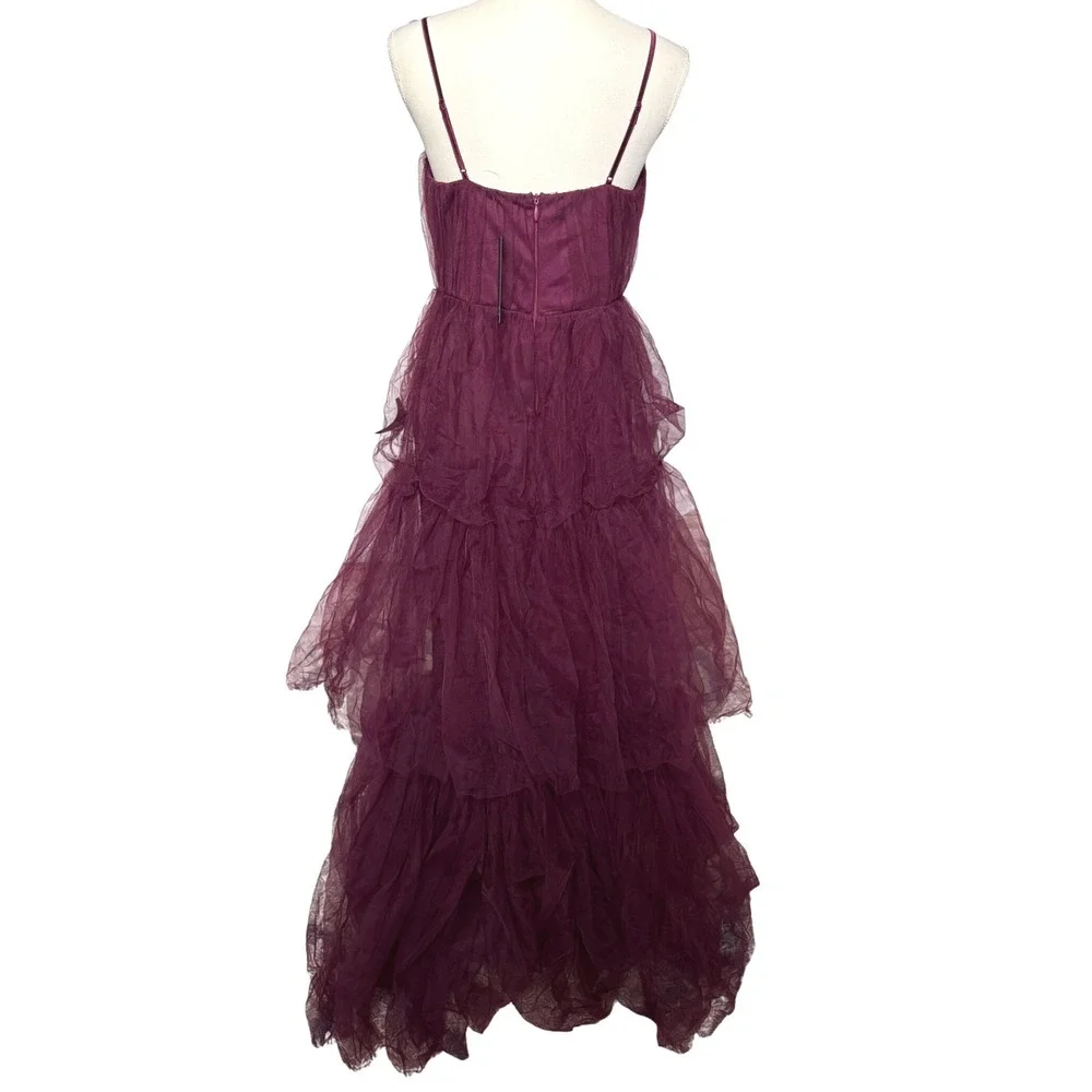 Lulus Burgundy Romantic Tiered Tulle Corset Formal Maxi Gown NWT L
